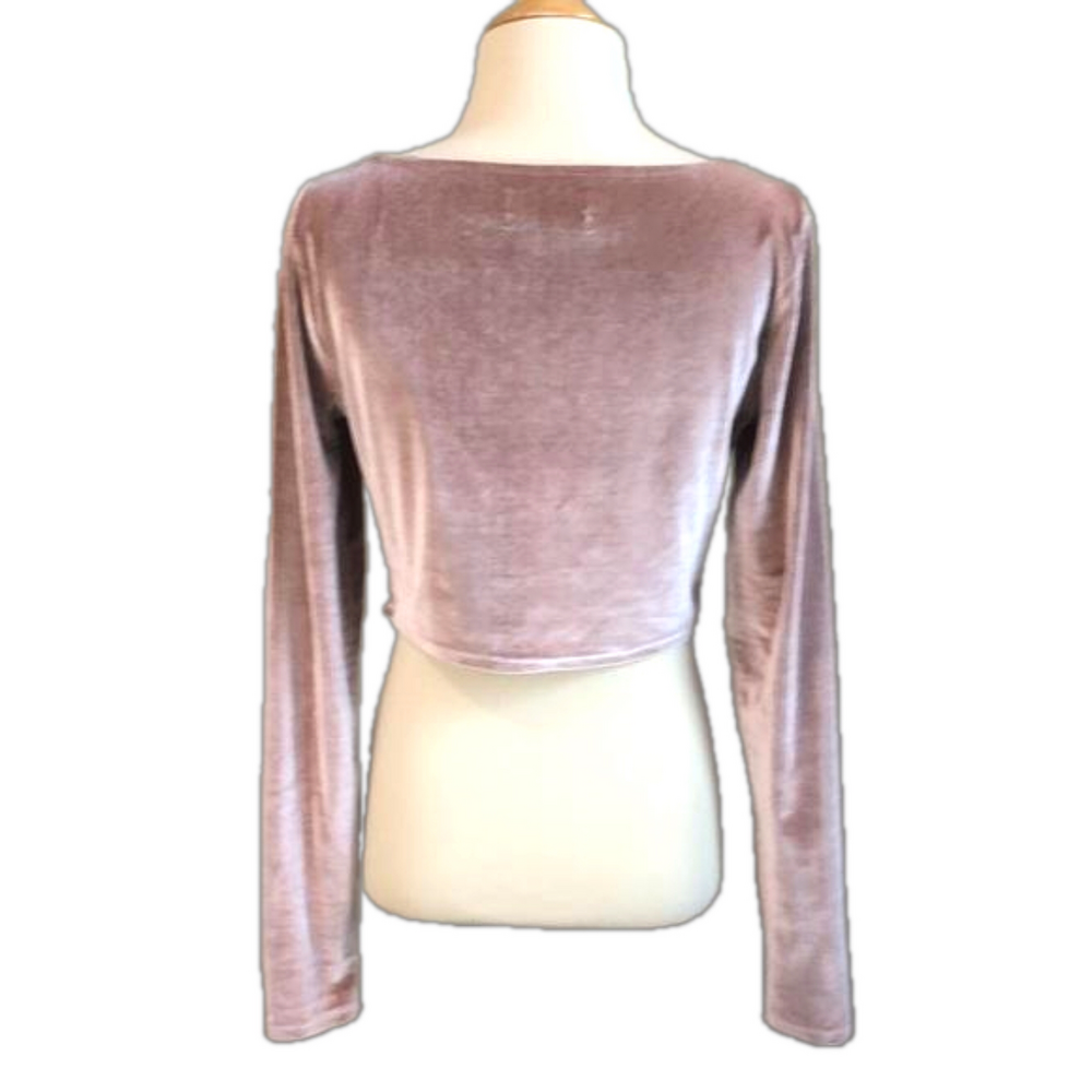 URBAN OUTFITTERS Paradox Ruched Cropped Top Mauve Velvet Long Sleeve Large - Picture 6 of 10